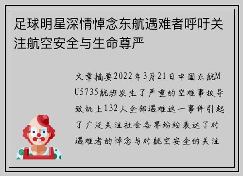 足球明星深情悼念东航遇难者呼吁关注航空安全与生命尊严
